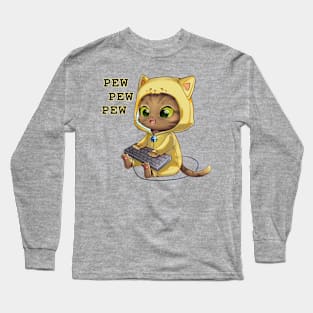 cat gamer pew pew pew Long Sleeve T-Shirt